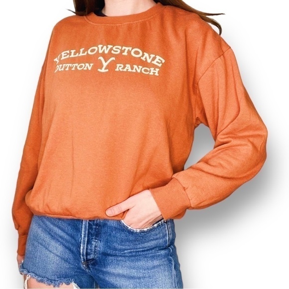 Yellowstone Dutton Ranch Long Sleeve Crewneck in Orange Rust | Size Large - Picture 1 of 5